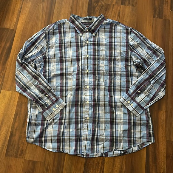 Saddlebred Other - Saddlebred Blue White Purple Plaid Long Sleeve Button Down Mens Shirt XXL